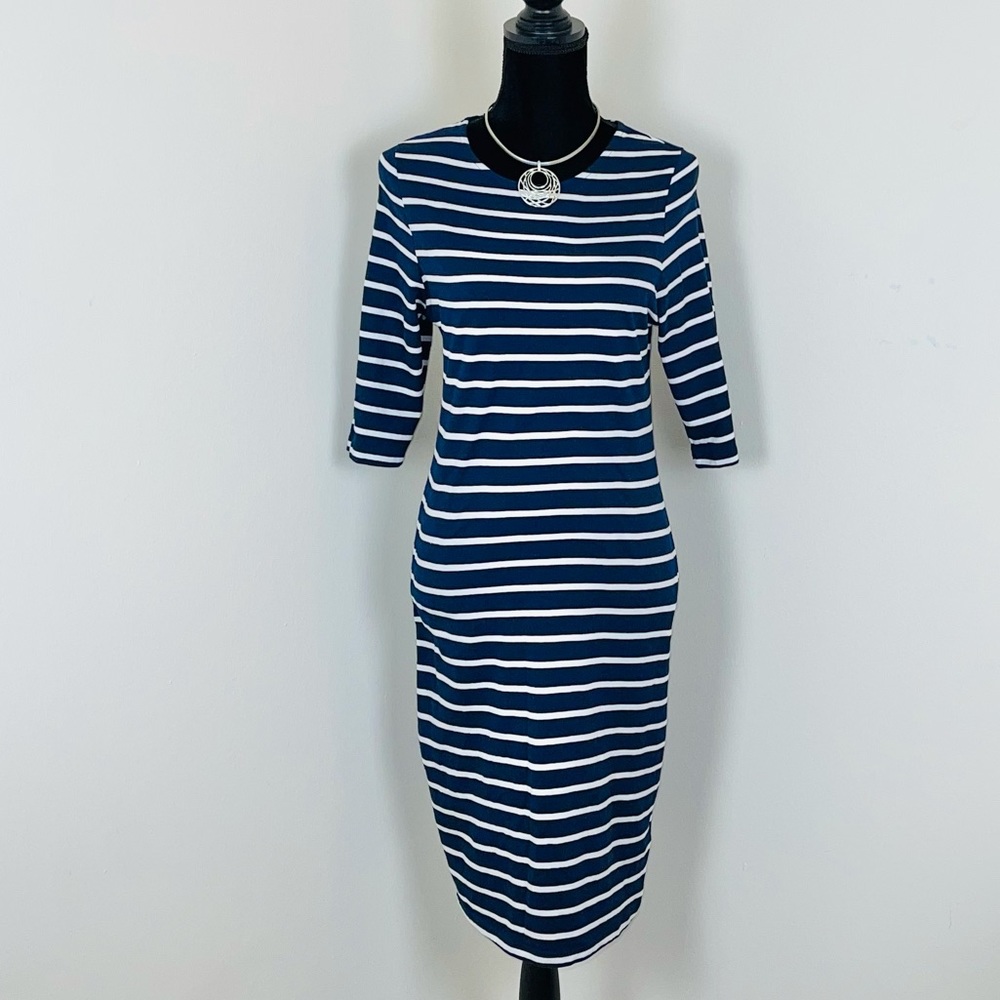 Navy Blue and White Pinstripes Dress